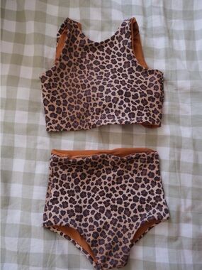 Reversible Leopard Print Two-Piece Swim Set - Brown & Black